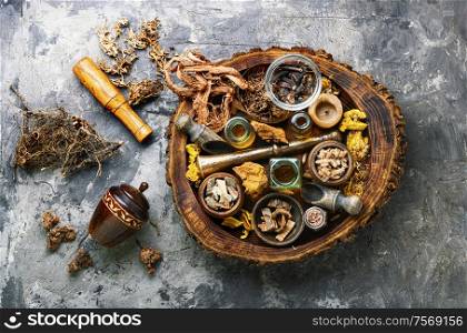 Herbal medicine,medicinal herbs and herbal medicinal root.Set healing herbs. Various kinds of herbal