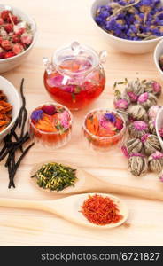 Herbal natural floral tea infusion with dry flowers ingredients