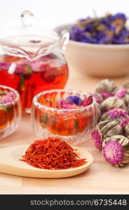 Herbal natural floral tea infusion with dry flowers ingredients