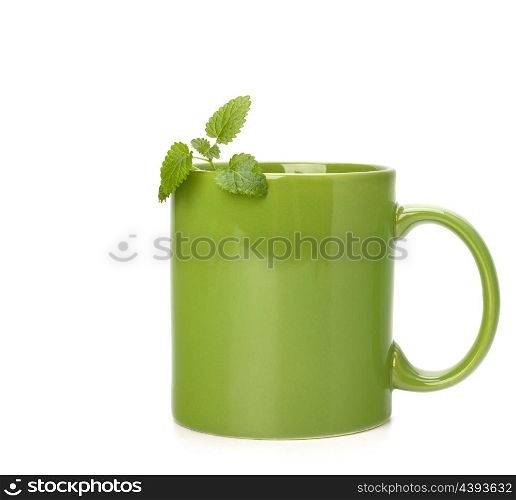 Herbal peppermint tea cup isolated on white background. Alternative medicine concept.