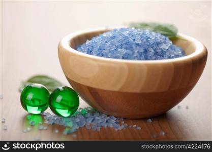 herbal salt and bath balls. spa and body care background
