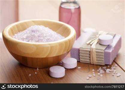 herbal salt and soap. spa and body care background