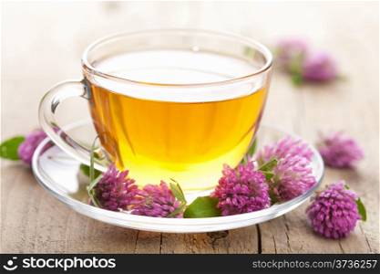 herbal tea and clover flowers
