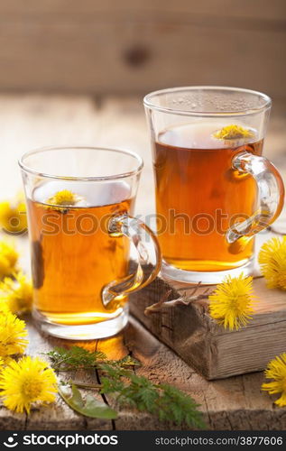 herbal tea with coltsfoot flowers