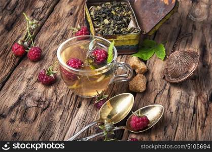 Herbal tea with raspberries