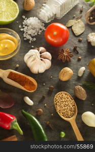 herbs and spices at table background