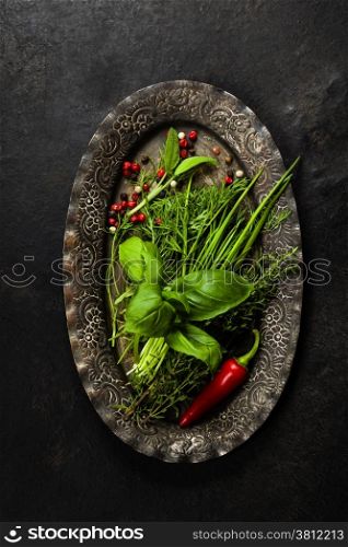Herbs and Spices on vintage plate
