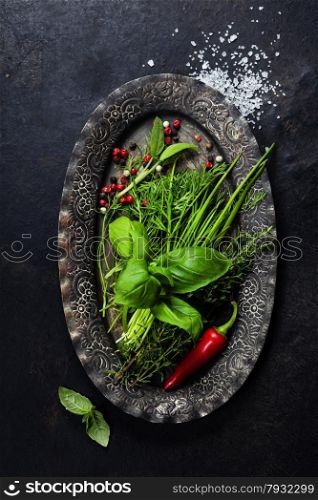Herbs and Spices on vintage plate
