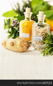 Herbs and spices selectionon rustic background