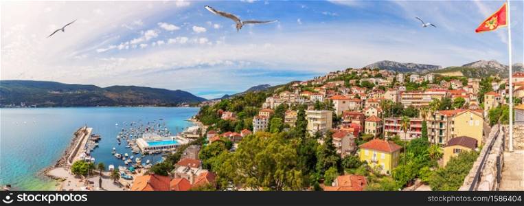 Herceg Novi coastline panorama, beautiful view of Montenegro.
