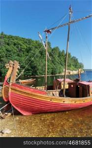 Heritage village, traditional old wooden sailing boat