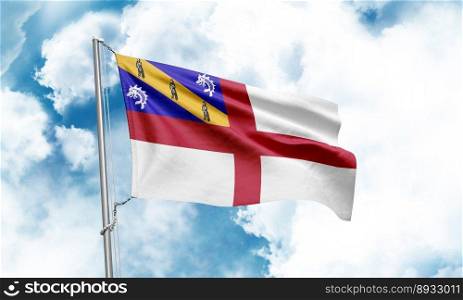Herm flag waving on sky background. 3D Rendering