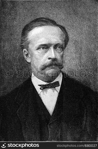 Hermann Helmholtz, vintage engraved illustration. From the Universe and Humanity, 1910.