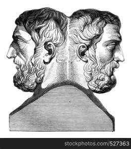 Hermes of Epicurus and Metrodorus, vintage engraved illustration. Magasin Pittoresque 1847.