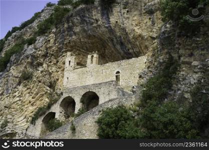 Hermitage of San Cataldo, near Cottanello, historic town in Rieti province, Lazio, Italy