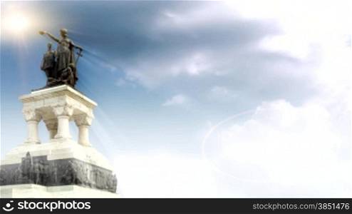 Hero monument with time lapse clouds and sun rays