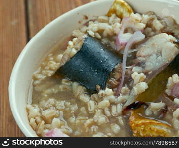 Herring soup - Sweden fish soup.mix of water, barley-meal and red herring
