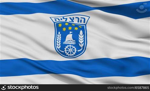 Herzliya City Flag, Country Israel, Closeup View. Herzliya City Flag, Israel, Closeup View
