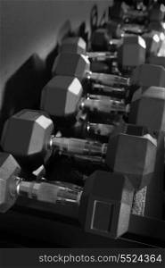 Hex Dumbbells weight training equipment at gym