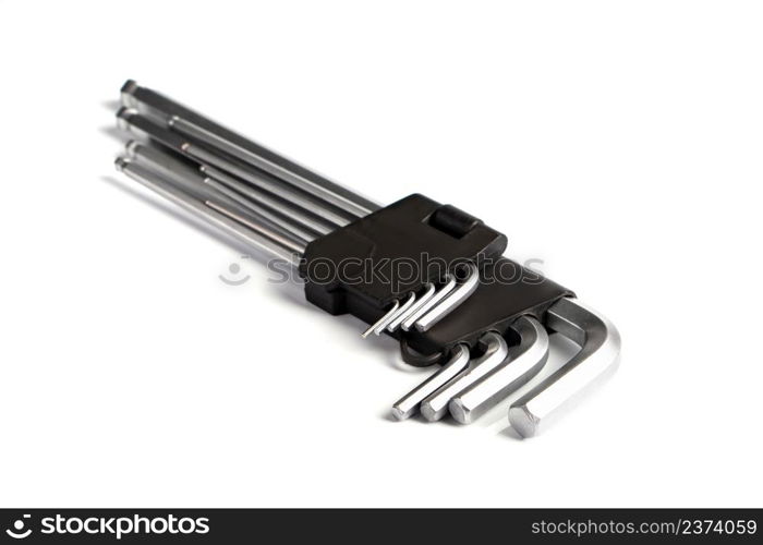 Hex keys set isolated on a white background. Work tools for repair.. Hex keys set isolated on white background. Work tools for repair.