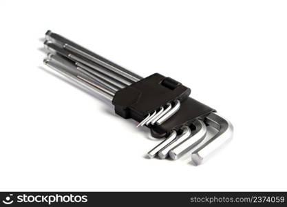 Hex keys set isolated on a white background. Work tools for repair.. Hex keys set isolated on white background. Work tools for repair.