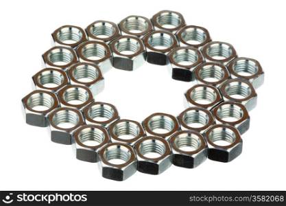 Hexagon is made of nuts isolated over white background&#xA;
