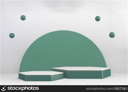 hexagon podiums green on empty background.3D rendering