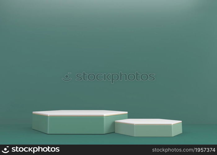 hexagon podiums green on empty background.3D rendering