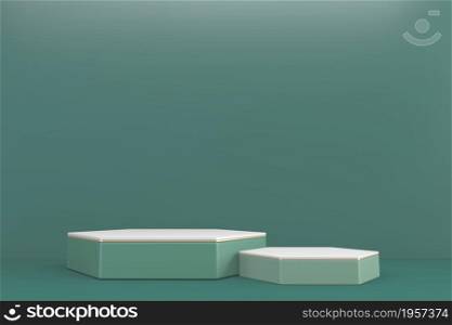 hexagon podiums green on empty background.3D rendering