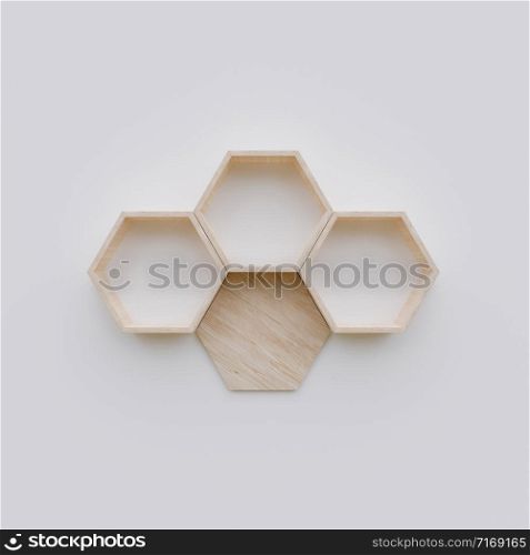 Hexagon shelf copy space,hexegon 3d rendering