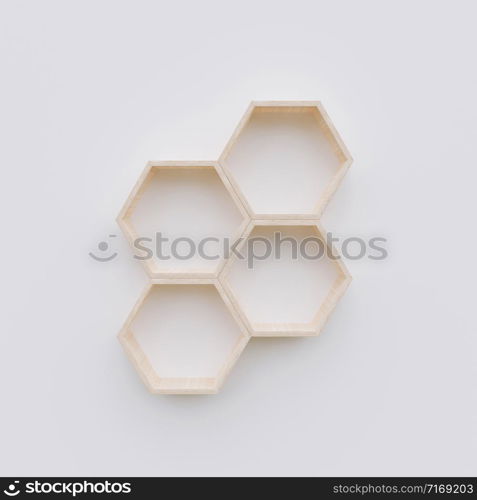 Hexagon shelf copy space,hexegon 3d rendering
