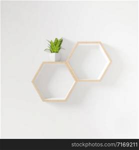 Hexagon shelf with little tree copy space,copy space,mock up,hexegon