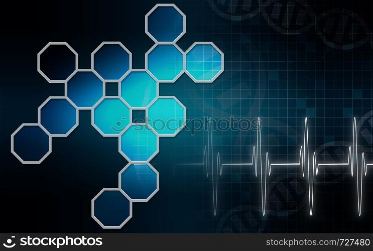 Hexagonal structures in medical background ,3D rendering