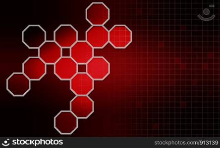 Hexagonal structures in red background,3D rendering