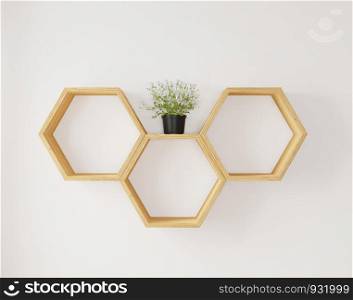 Hexegon shelf and flower for copy space or mock up