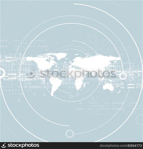 Hi-tech abstract geometric background with world map. Light blue technology design. Hi-tech abstract geometric background
