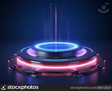 Hi-tech Futuristic Circle Podium with Neon Light Glow. Generative ai. High quality illustration. Hi-tech Futuristic Circle Podium with Neon Light Glow. Generative ai