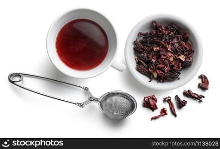 Hibiscus tea for making a drink on a white background.. Hibiscus tea for making a drink on a white background