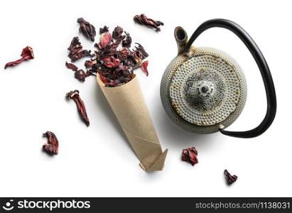 Hibiscus tea for making a drink on a white background.. Hibiscus tea for making a drink on a white background