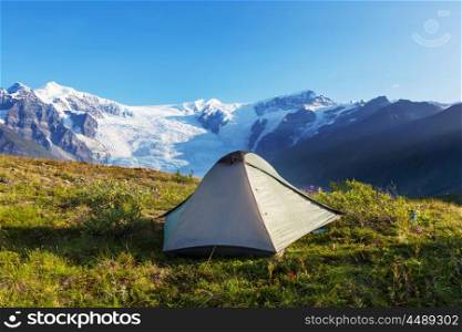Hicker&#39;s tent in the mountains