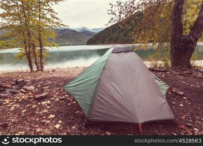 Hicker&#39;s tent in the mountains