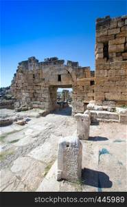 Hierapolis ancient city ruins, North Roman Gate, Pamukkale, Denizli Turkey