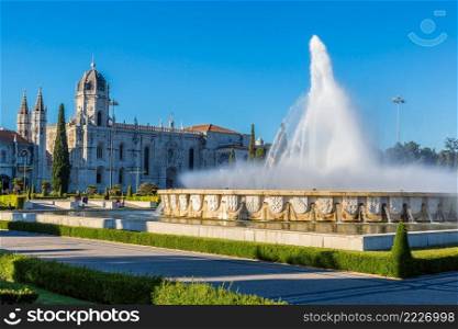 Hieronymites Monastery  and fountain in Lisbon, Portugal