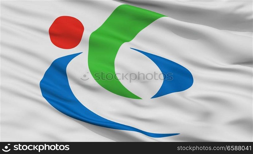 Higashiomi City Flag, Country Japan, Shiga Prefecture, Closeup View. Higashiomi City Flag, Japan, Shiga Prefecture, Closeup View