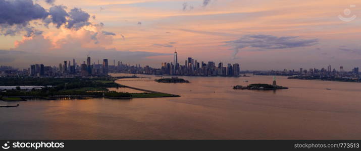 High Aerial View New York Panoramic Jersey City Brooklyn Statue of Liberty