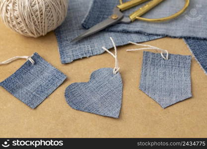 high angle arrangement with jeans fabric