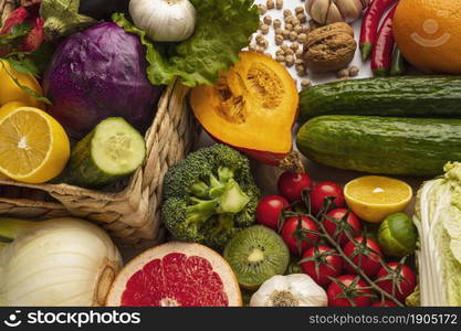 high angle assortment vegetables. Beautiful photo. high angle assortment vegetables