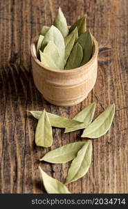 high angle bay leaves bowl