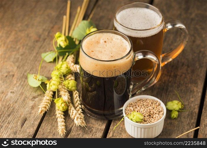 high angle beer mugs wheat