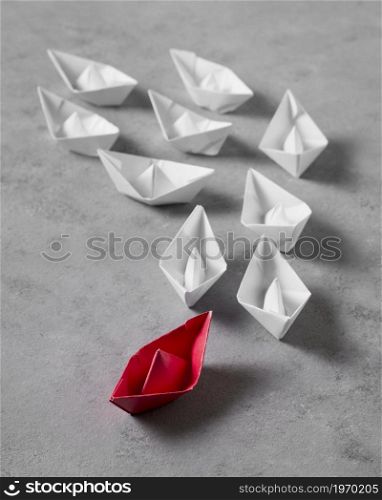 high angle boss s day arrangement with paper boats. High resolution photo. high angle boss s day arrangement with paper boats. High quality photo